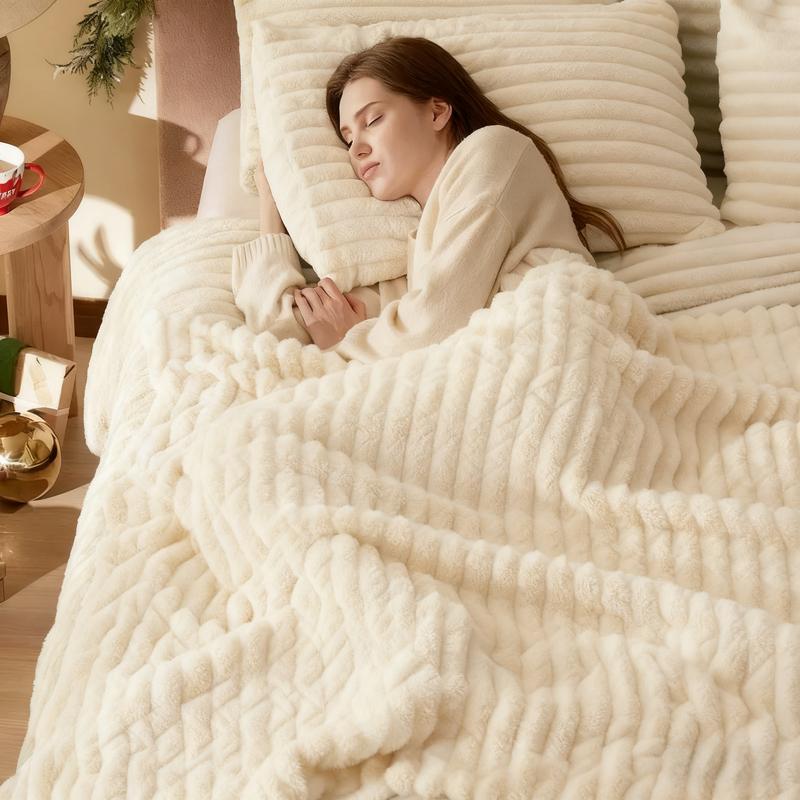 Striped Fluffy Sleep Blanket – Soft, Lightweight, Skin-Friendly Throw for Bed & Sofa (78" × 90") – Perfect Christmas & Halloween Gift