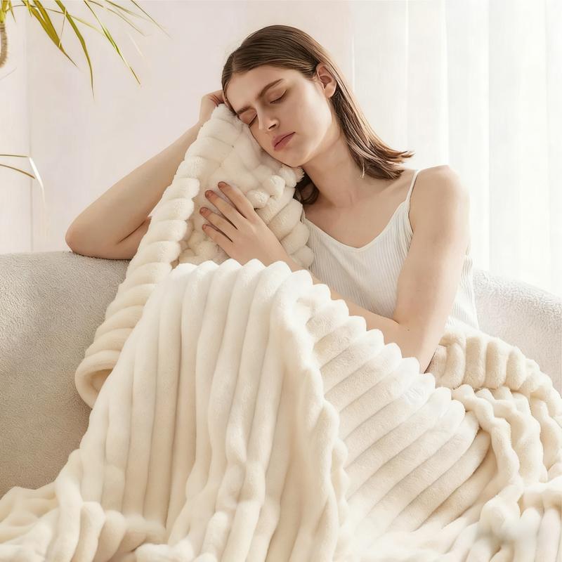 Striped Fluffy Sleep Blanket – Soft, Lightweight, Skin-Friendly Throw for Bed & Sofa (78" × 90") – Perfect Christmas & Halloween Gift