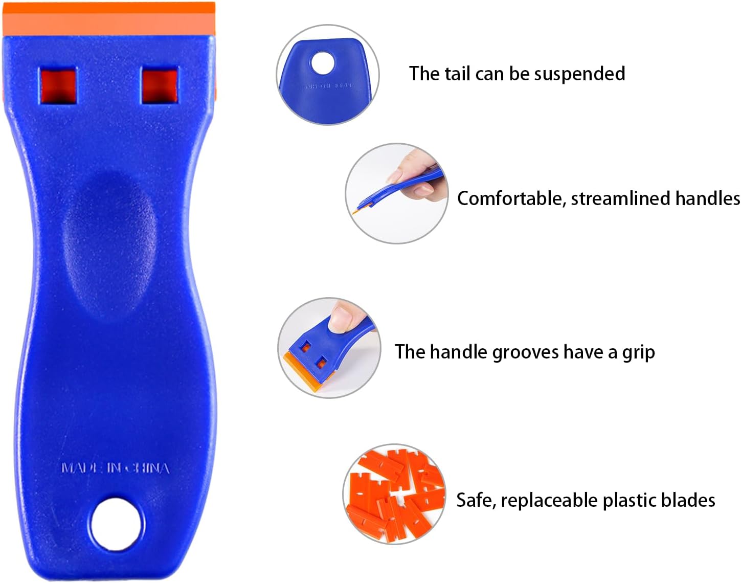 4-Piece Plastic Razor Blade Scraper Set with 120 Replacement Blades - Ultimate Cleaning Tool for Adhesives, Stickers, Decals, and More!