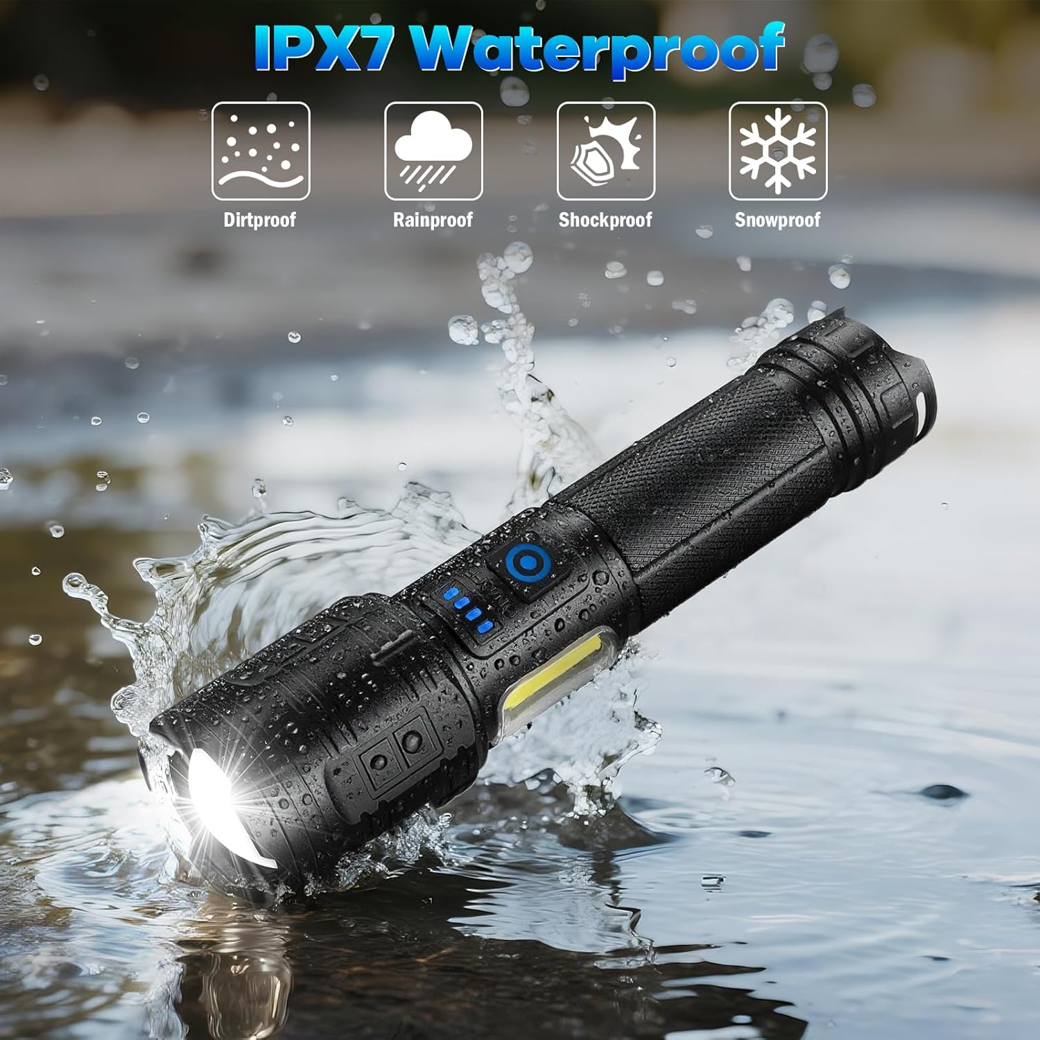 Ultra Bright Rechargeable Flashlights - 90,000 Lumens, 2 Pack with 7 Versatile Lighting Modes and IPX7 Waterproof Design for Outdoor Adventures