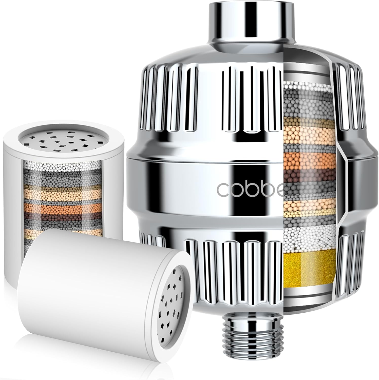 Transform Your Showers with the 20 Stage High Output Shower Head Filter - Enjoy Clean, Chlorine-Free Water with 2 Replaceable Cartridges in Premium Chrome Finish