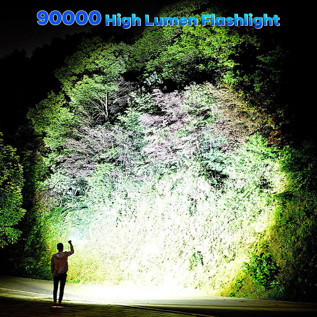 Ultra Bright Rechargeable Flashlights - 90,000 Lumens, 2 Pack with 7 Versatile Lighting Modes and IPX7 Waterproof Design for Outdoor Adventures
