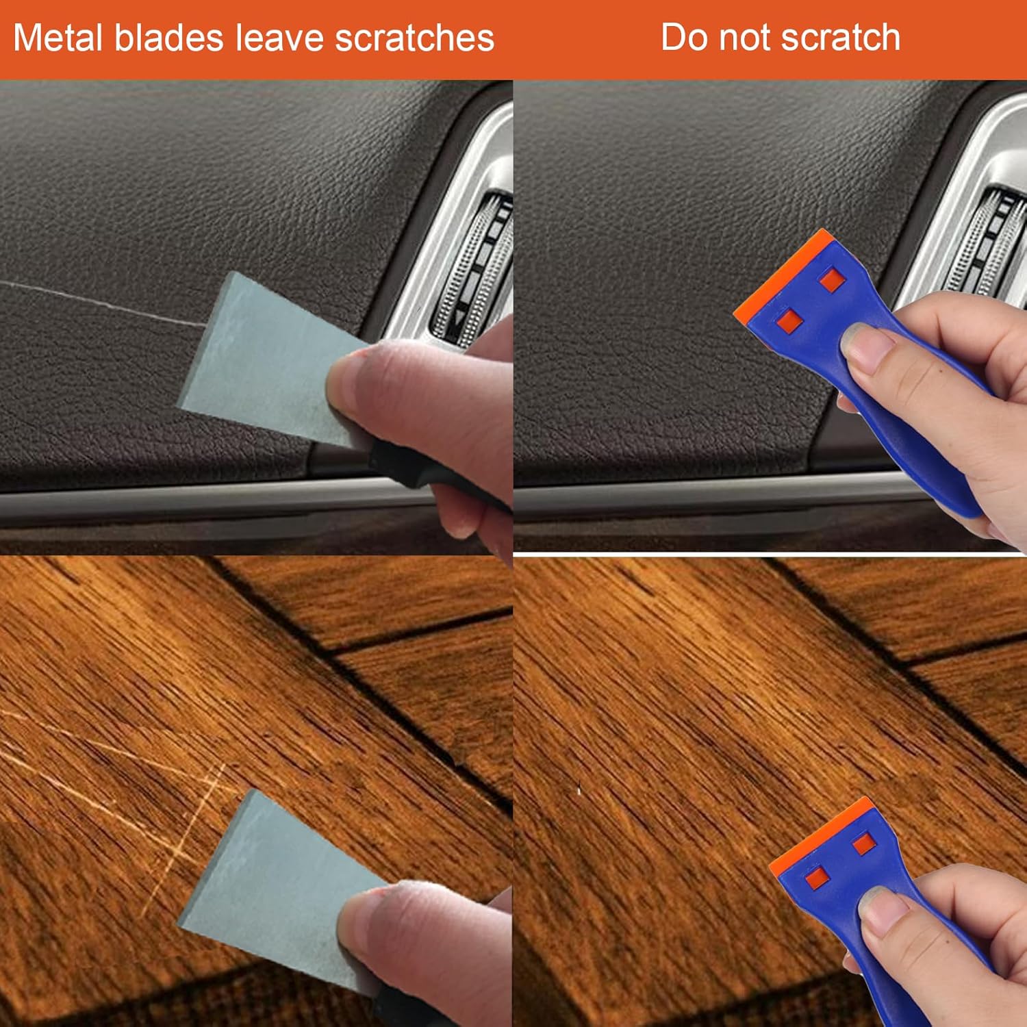 4-Piece Plastic Razor Blade Scraper Set with 120 Replacement Blades - Ultimate Cleaning Tool for Adhesives, Stickers, Decals, and More!