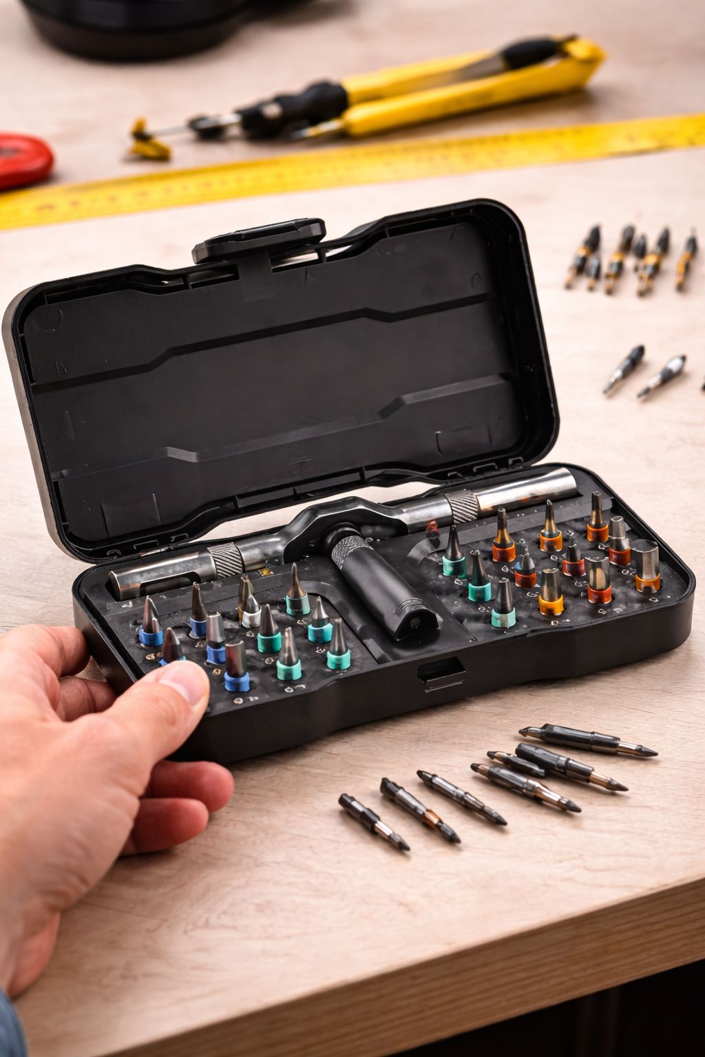 Destornillador Profesional 42 en 1 con Puntas Magnéticas y Mango de Carraca