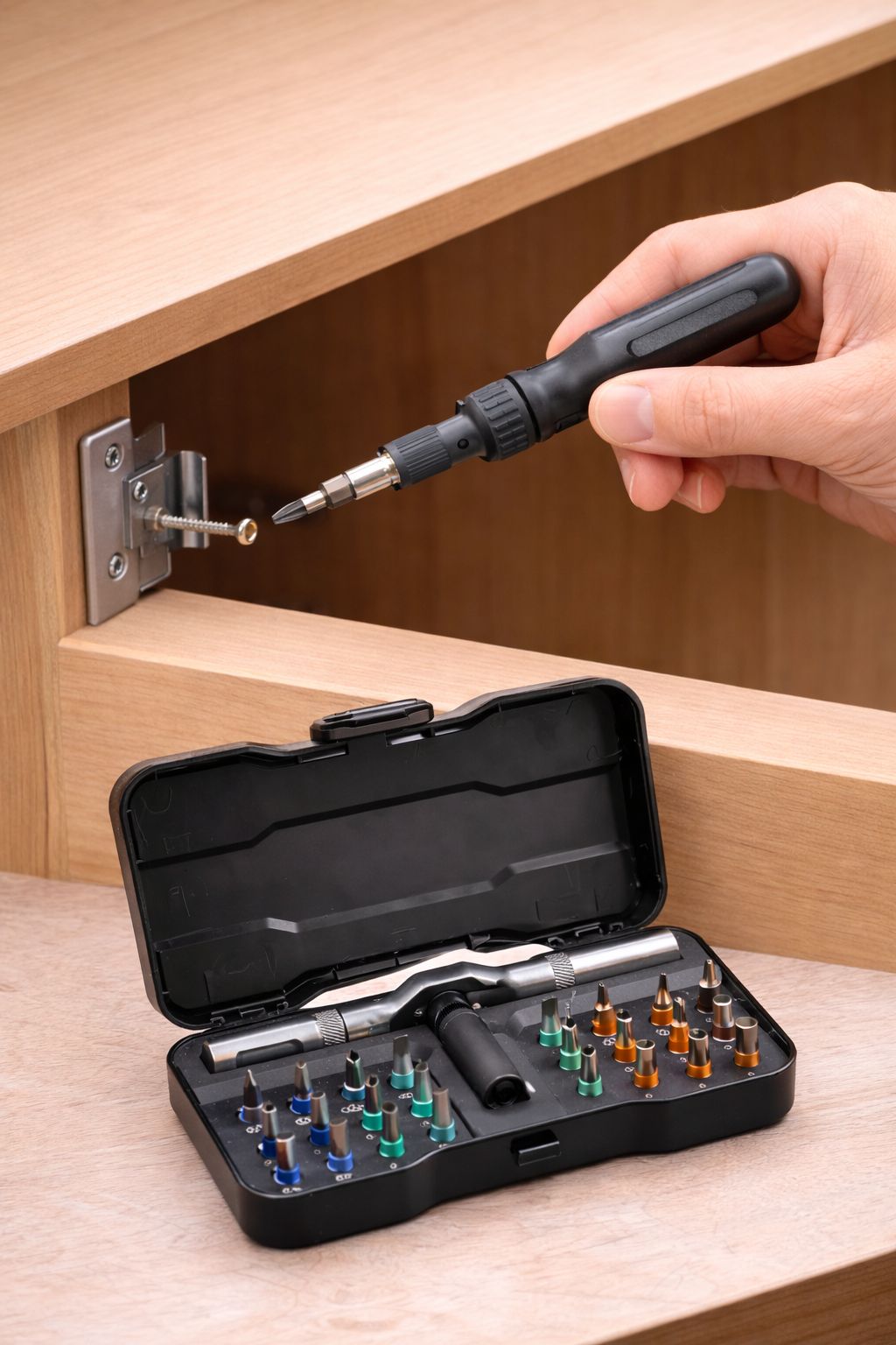 Destornillador Profesional 42 en 1 con Puntas Magnéticas y Mango de Carraca