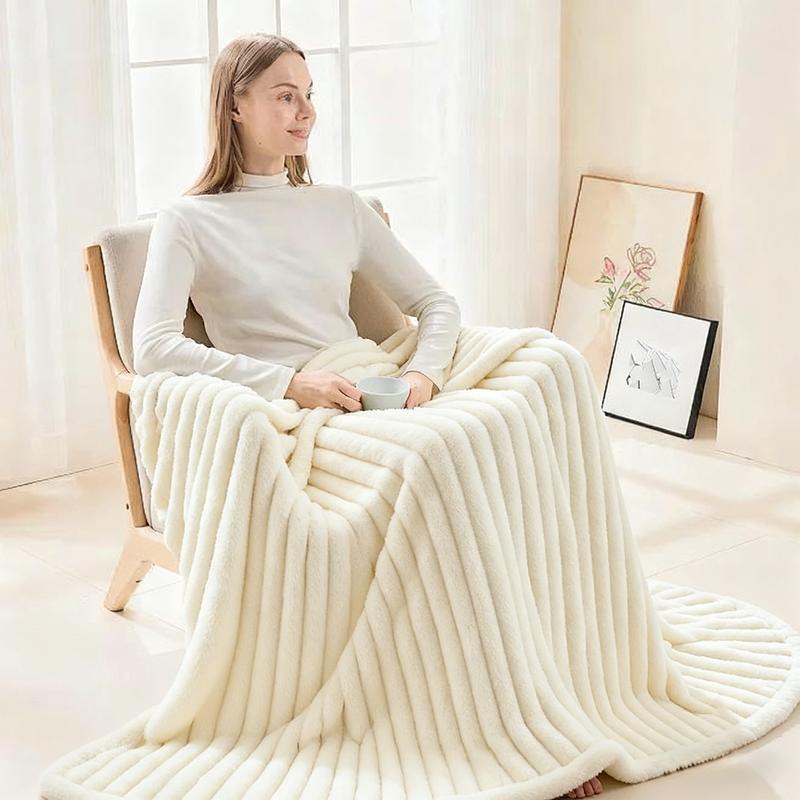 Striped Fluffy Sleep Blanket – Soft, Lightweight, Skin-Friendly Throw for Bed & Sofa (78" × 90") – Perfect Christmas & Halloween Gift